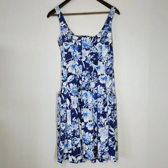 Lauren‎ Ralph Lauren Dress Womens 6 Blue Floral Pleated Pockets Fit And Flare - Picture 4 of 13